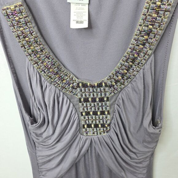 Charming Charlie Beaded Strapless Dress Gray Empire Waist L Casual Made in USA - Picture 4 of 8